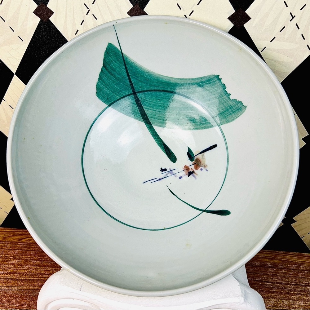 Japanese Bowl Hand-Painted Abstract Bamboo Vintage Serving or Display Large Deep - Picture 3 of 17